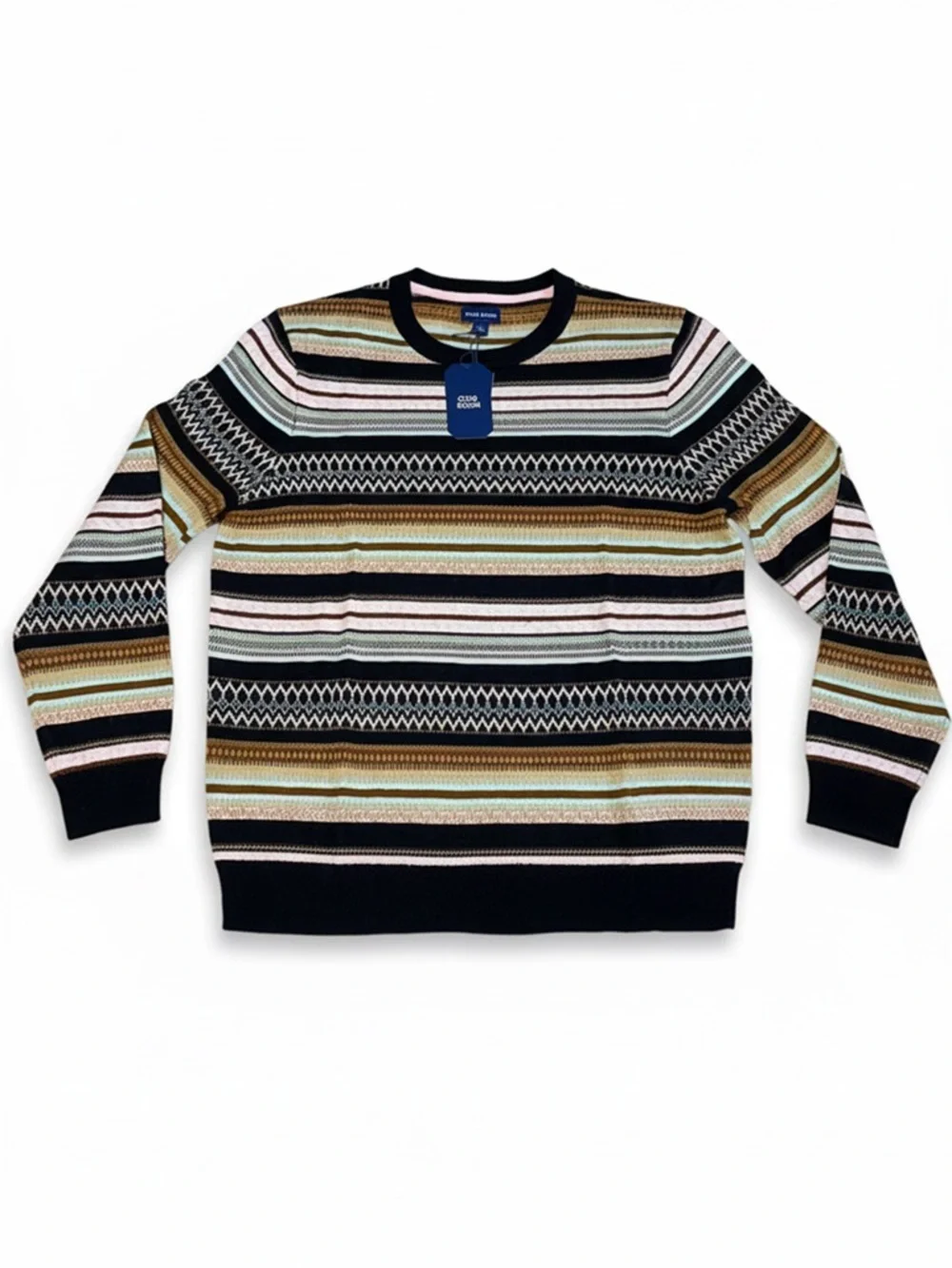 Club Room Men’s Multi-Striped Crewneck Sweater - Black & Pastel Stripes Size L